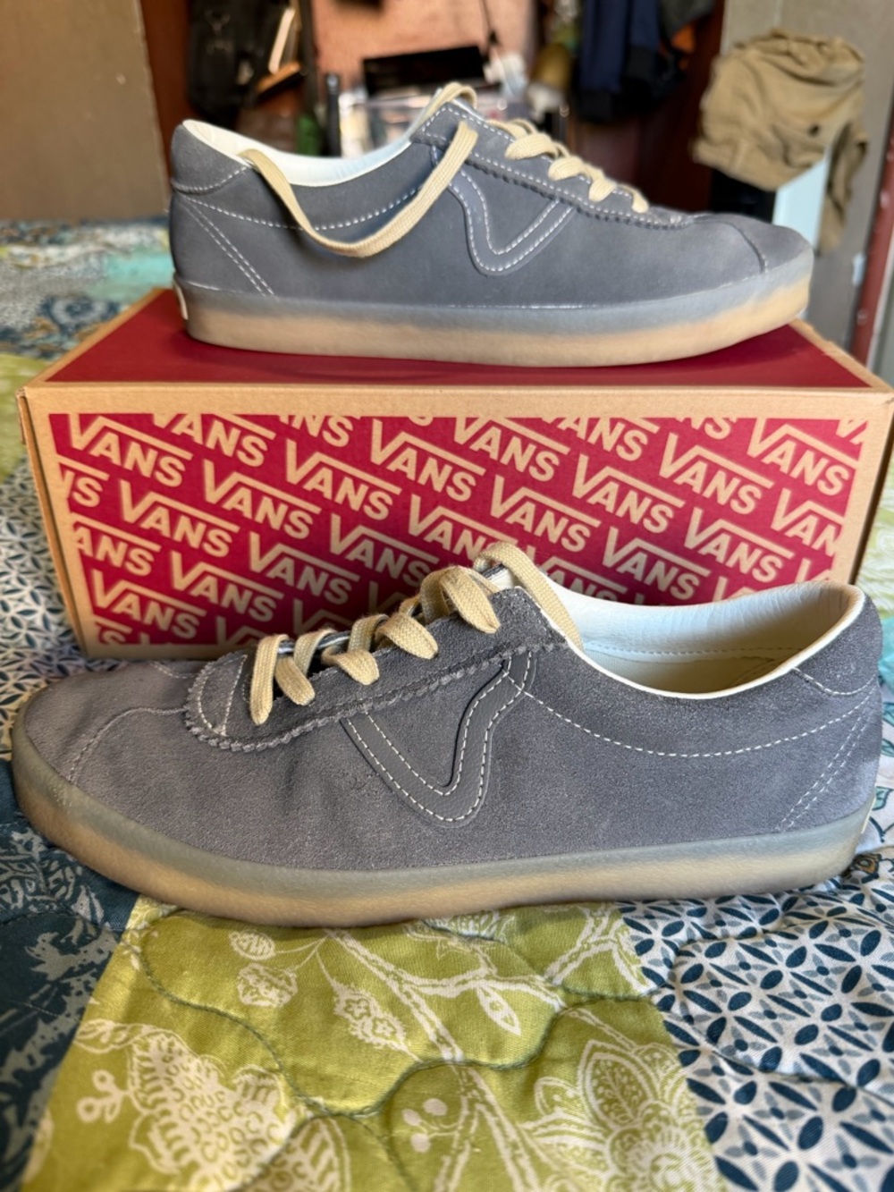 Vans Gray Suede Low-Top Sneakers with Cream Laces